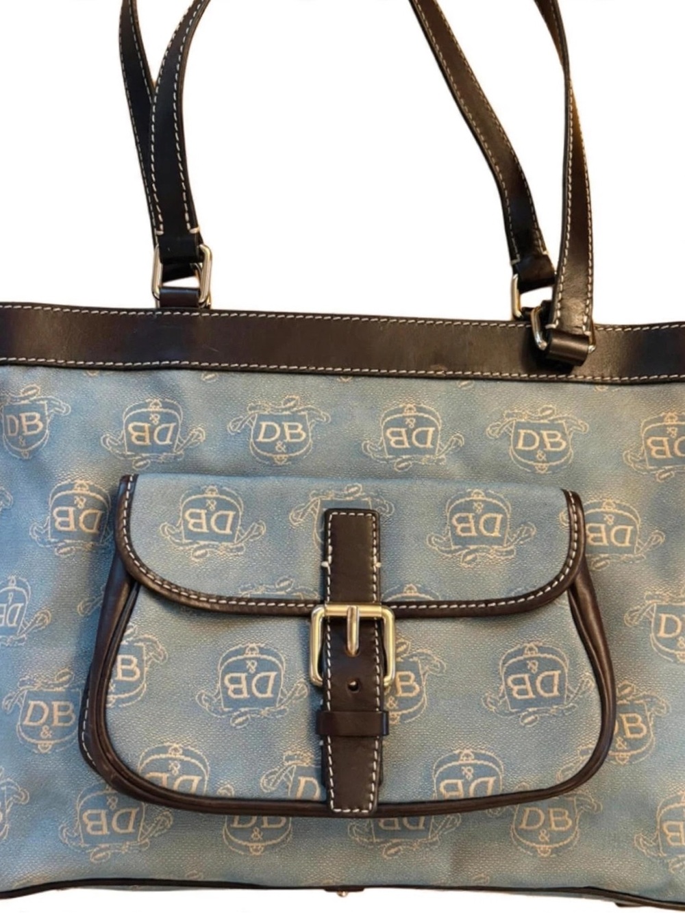 RARE Dooney & Bourke Powder Blue Donegal Crest East West Tote Y2K 2005